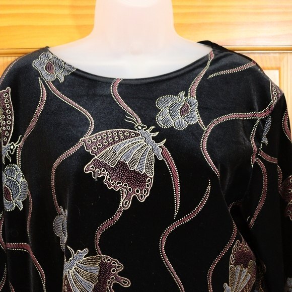 Vintage Jaipur Velour Metallic Butterfly Sparkle Long line Tunic Top LG - Picture 3 of 10